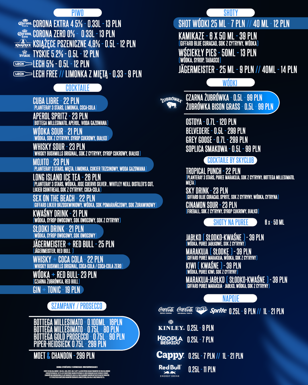 Karta menu SkyClub 2026