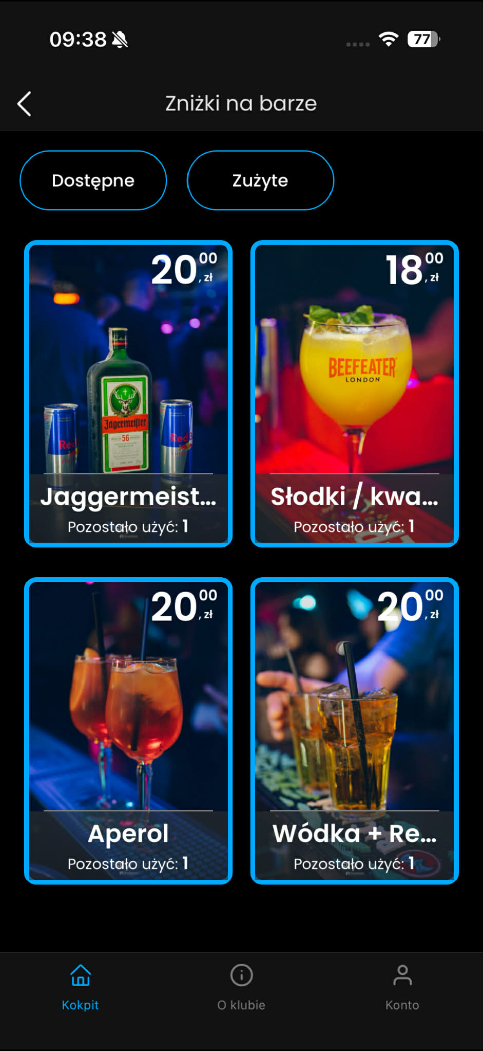 Sky Club App — zniżki na barze